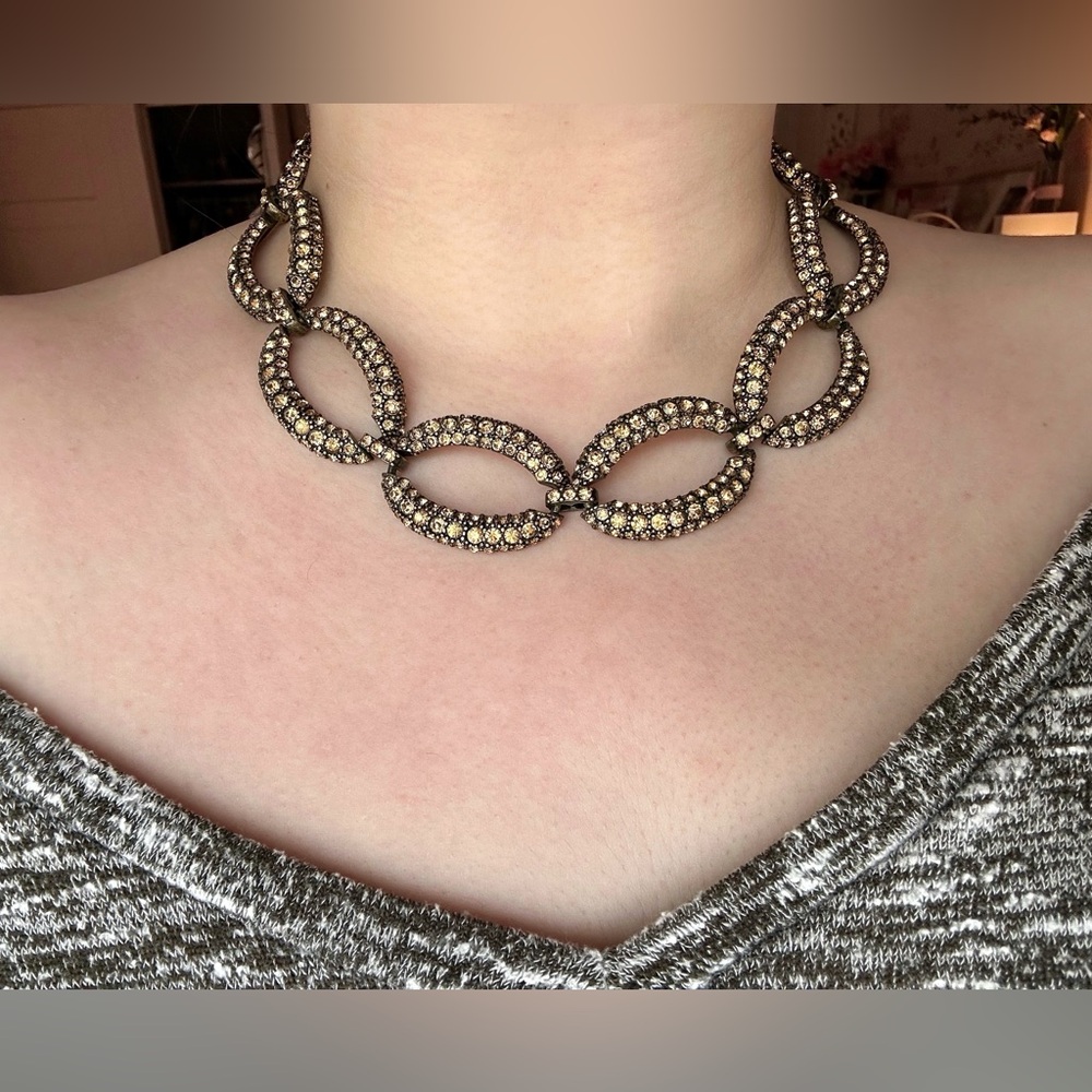 Champagne Rhinestone Statement Link Necklace | Antique Bronze | Heavyweight